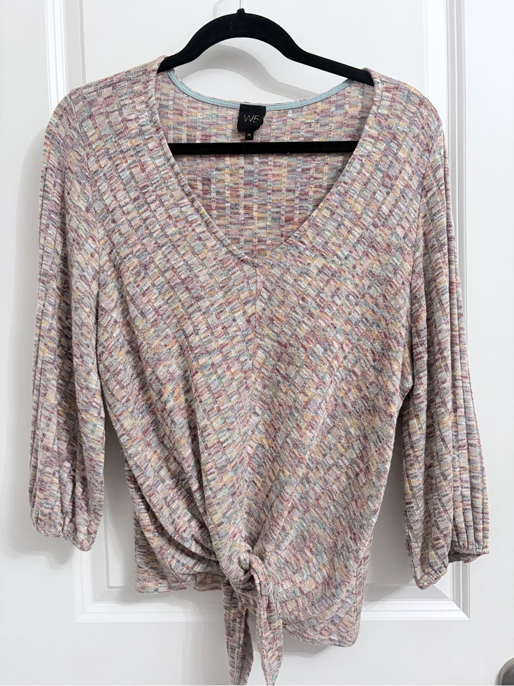 W5 Pastel Multicolor V-Neck Tie-Front Knit Top